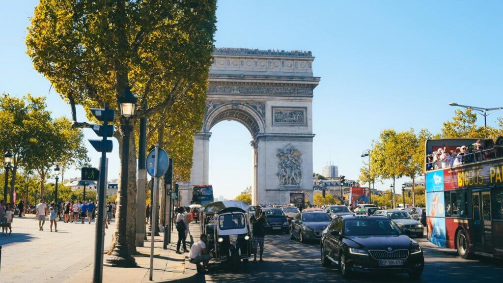 View of the Arc de Triomphe monument in Paris