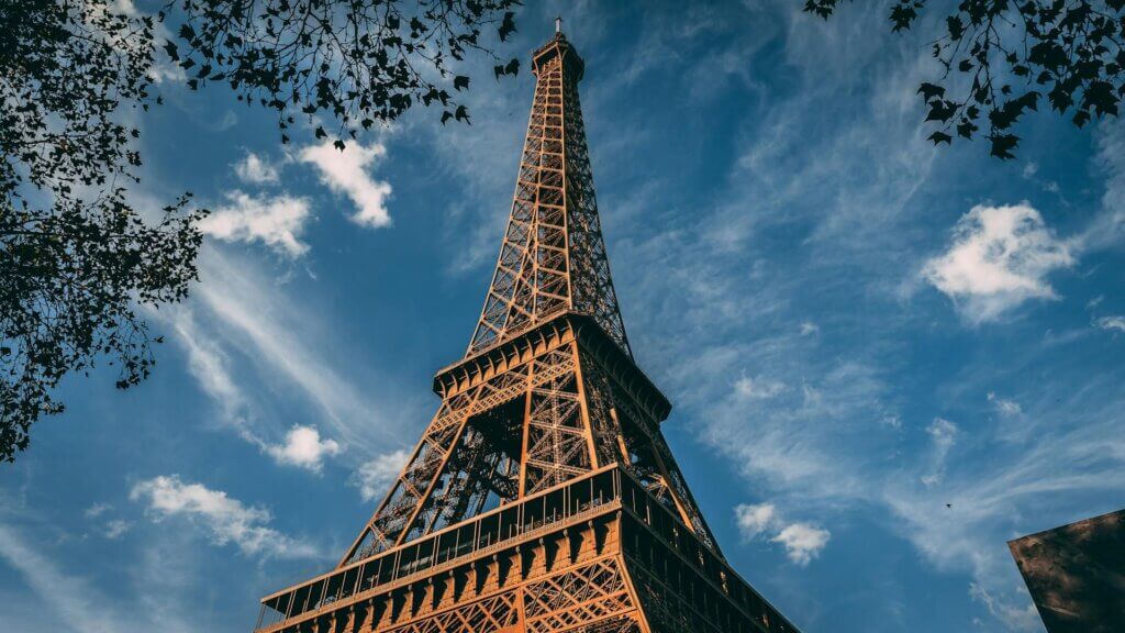 breath-taking , bottom-to-top view of Eiffel Tower, Paris